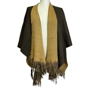 New fringe reversible shawl wrap gold yellow and brown one size poncho